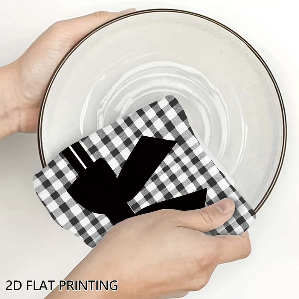 Black And White Checkered Bow Tie Pattern Kitchen Towels, 16"x24"Comfortable Soft Microfiber Material Dish Cloths, Suitable For Kitchen Decor, Cleaning, Holiday Party Decoration Mother's Day Gift