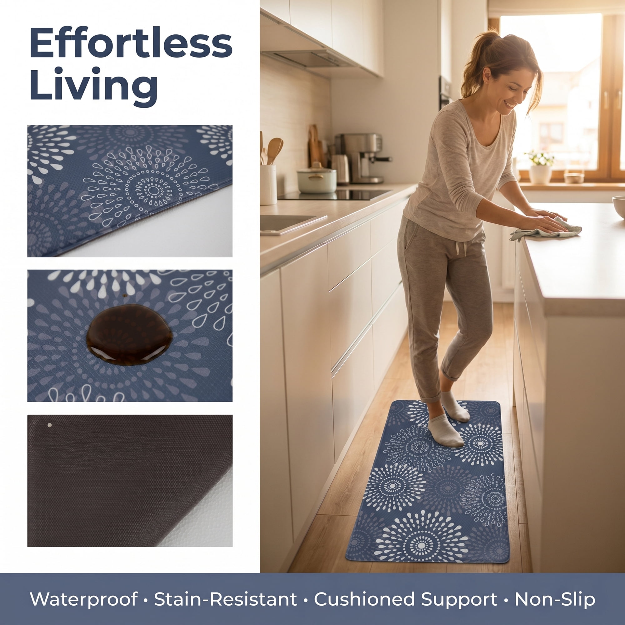 Unique Bargains Cushioned Waterproof Non-Slip Standing Mat Blue 30" x 17"