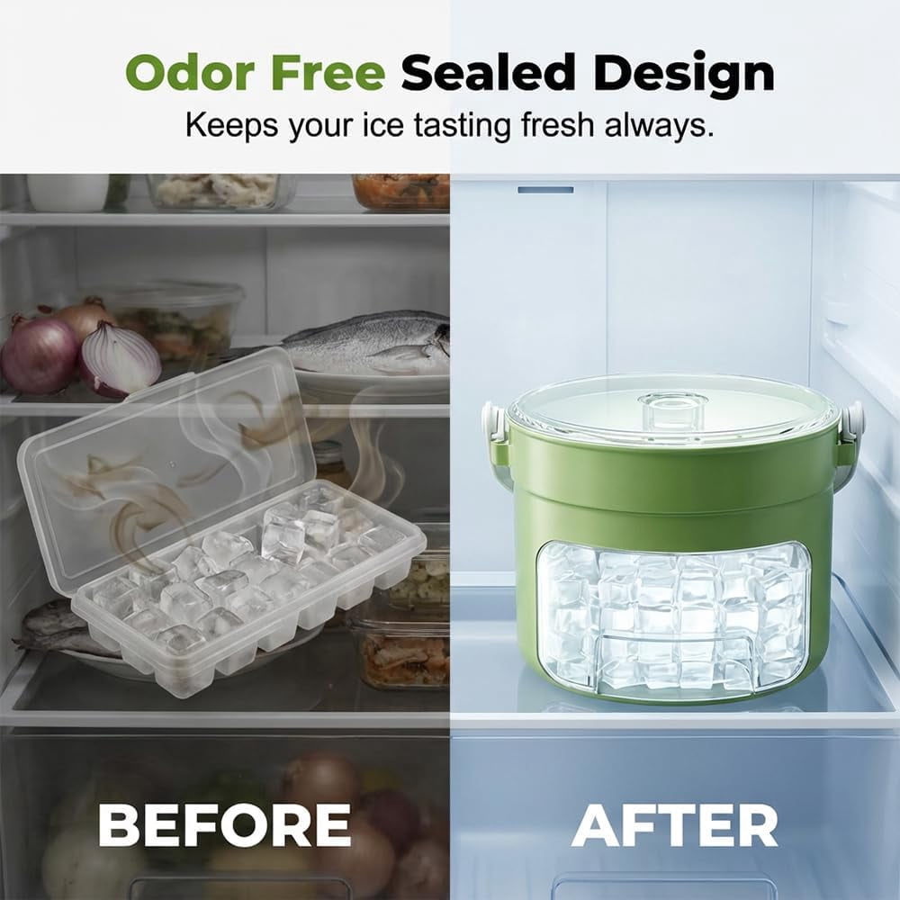 Ice Cube Tray with Lid and Bin, 25/50 Cube Press-Type Ice Maker Tray with Easy Press Lid, BPA-Free Compact Ice Cube Maker with Handle, Portable Ice Bucket for Freezer, Whiskey Cocktail