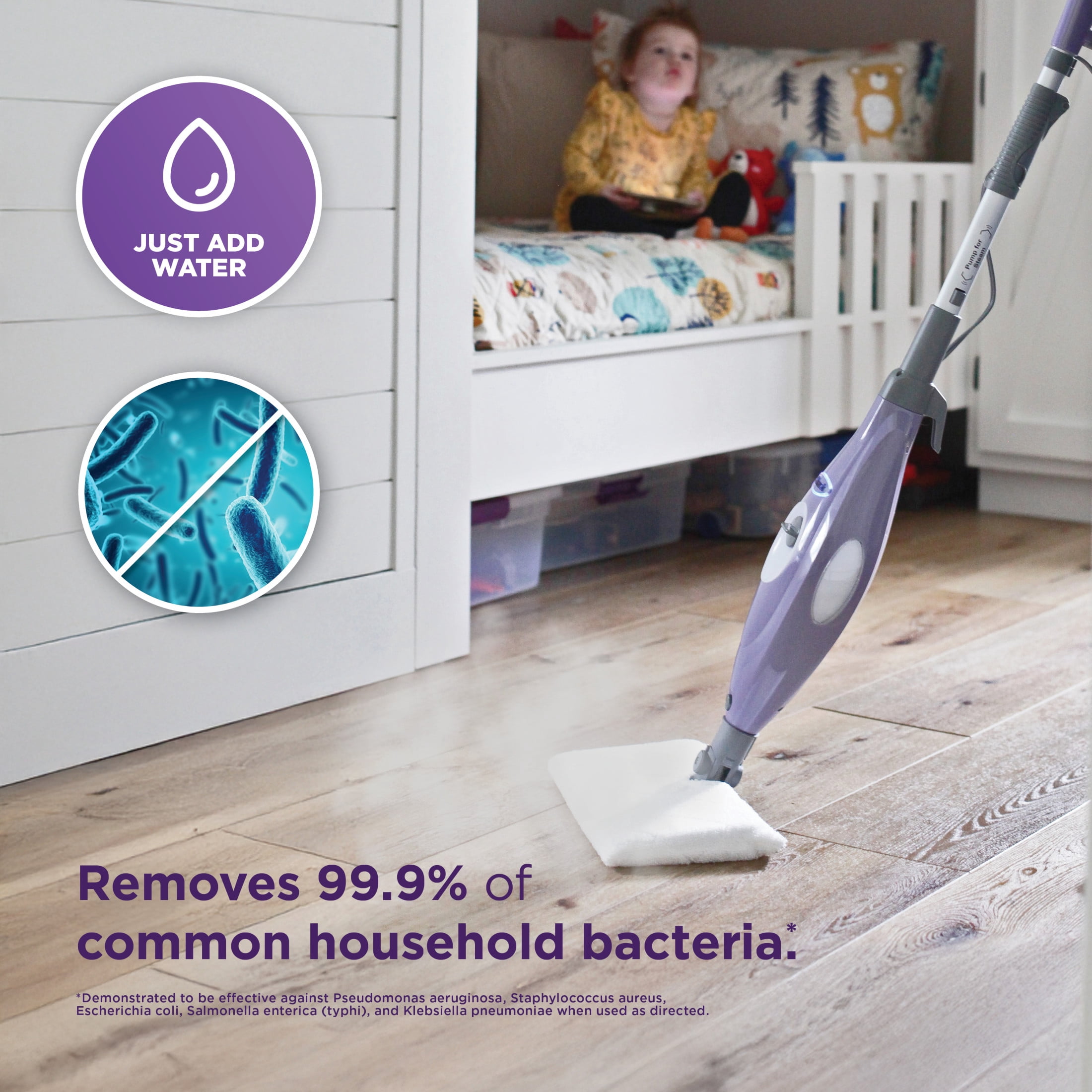 Shark Steam Pocket Mop with 2 Washable Double-sided Pads, Steam Sanitization, Swivel Steering, Lightweight, Steam Cleaner for Sealed Hard Floors, Hardwood, Marble, Tile, Purple, S3501