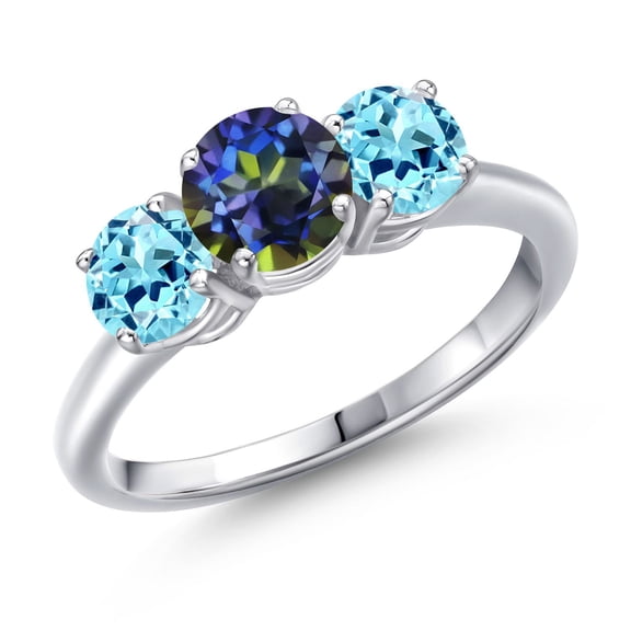 Gem Stone King 925 Sterling Silver Blue Mystic Topaz and Blue Apatite Engagement Ring for Women | 1.99 Cttw | Round 6MM | Gemstone November Birthstone | Size 6