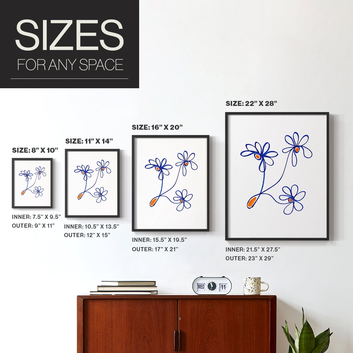 Wobbly Blooms III Framed Print - Solid Wood in Single Picture Frame Solid Wood 2 Framed Print