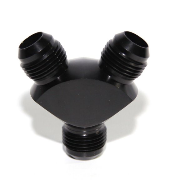 BLACK Male Flare Y-Block Fitting Adapter AN10 10-AN Male to 2X AN10 10-AN Male BLACK Male Flare Y-Block Fitting Adapter AN10 10-AN Male to 2X AN10 10-AN Male