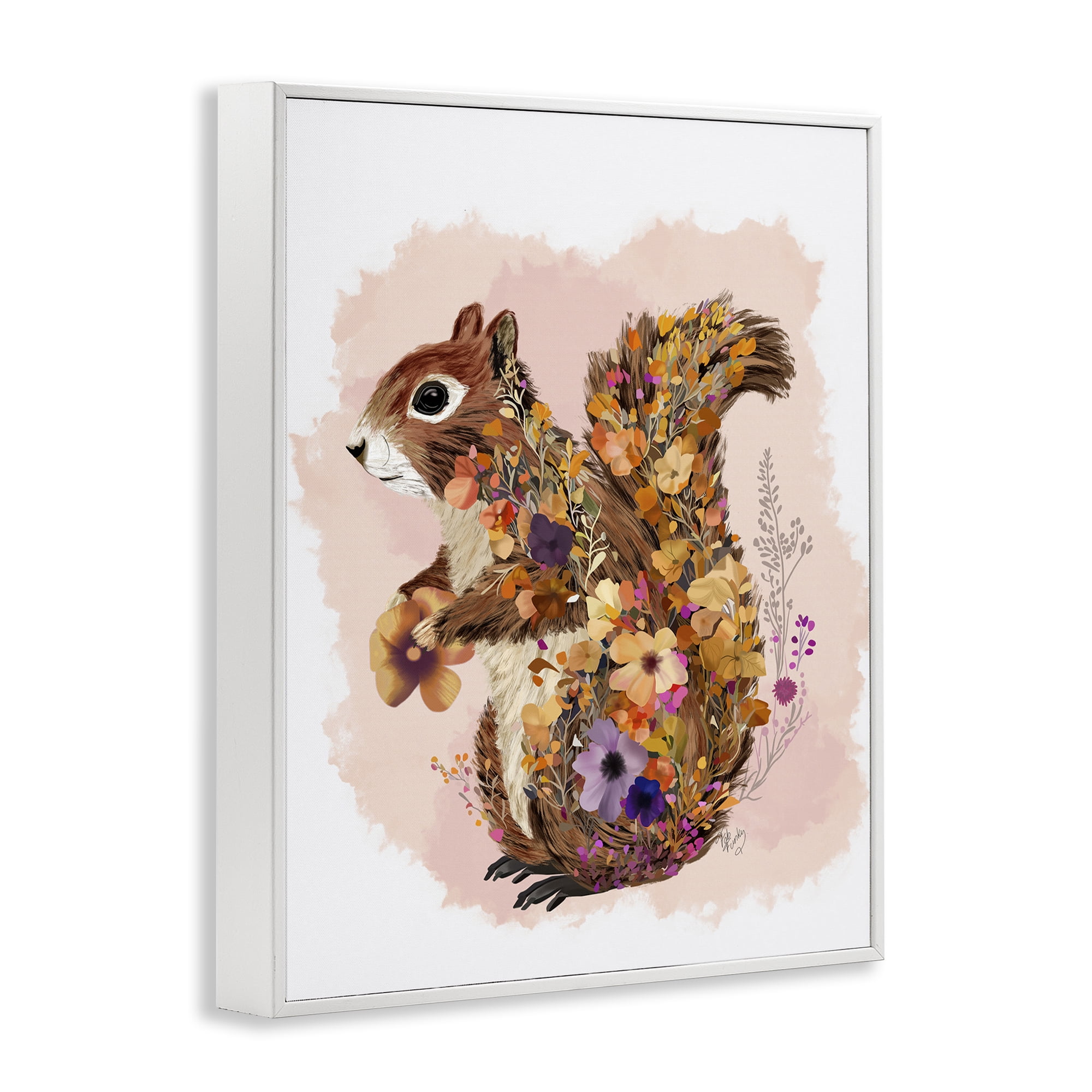 Stupell Industries Wildflower Patterned Squirrel Animals & Insects Painting White Framed Art Print Wall Art, 24 x 30