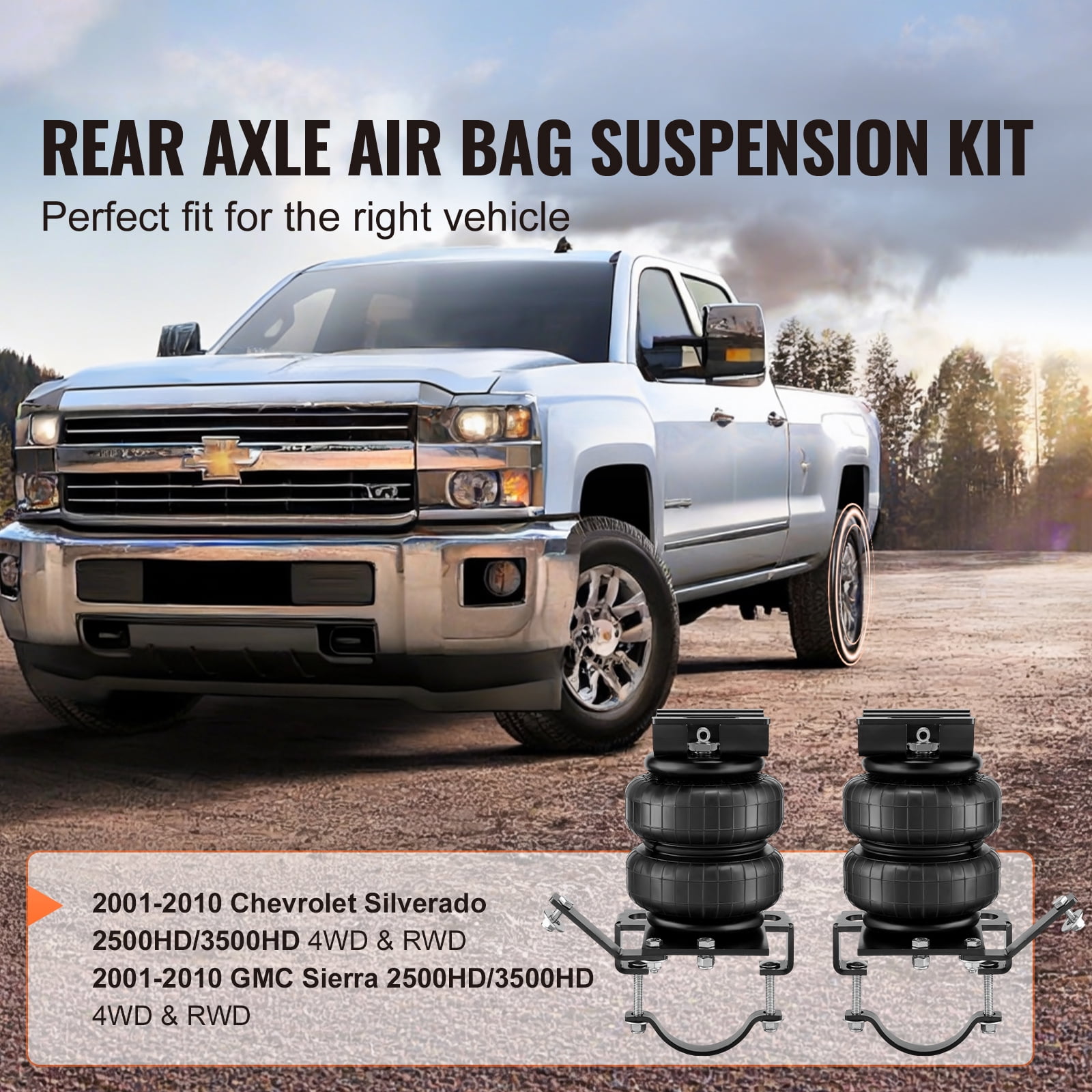 KFFKFF Air Cushioning Setup, Compatible with 2001-2010 Chevrolet Silverado 2500/3500HD & GMC Sierra 2500/3500HD 4WD RWD, Supports up to 5000 lbs, Adjustable 5-100 PSI