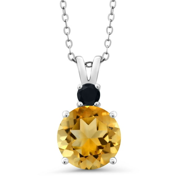 Gem Stone King 925 Sterling Silver Yellow Citrine and Black Onyx Pendant Necklace for Women (3.65 Cttw, Gemstone November Birthstone, Round 10MM, With 18 inch Chain)