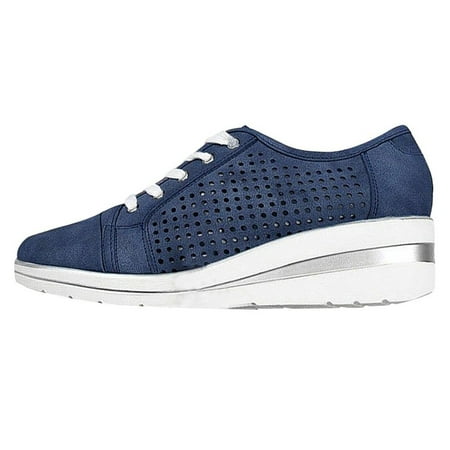 

Takeoutsome Women s Shoes Hollow Breathable Increased Lace-up Mid-heel Casual Shoes