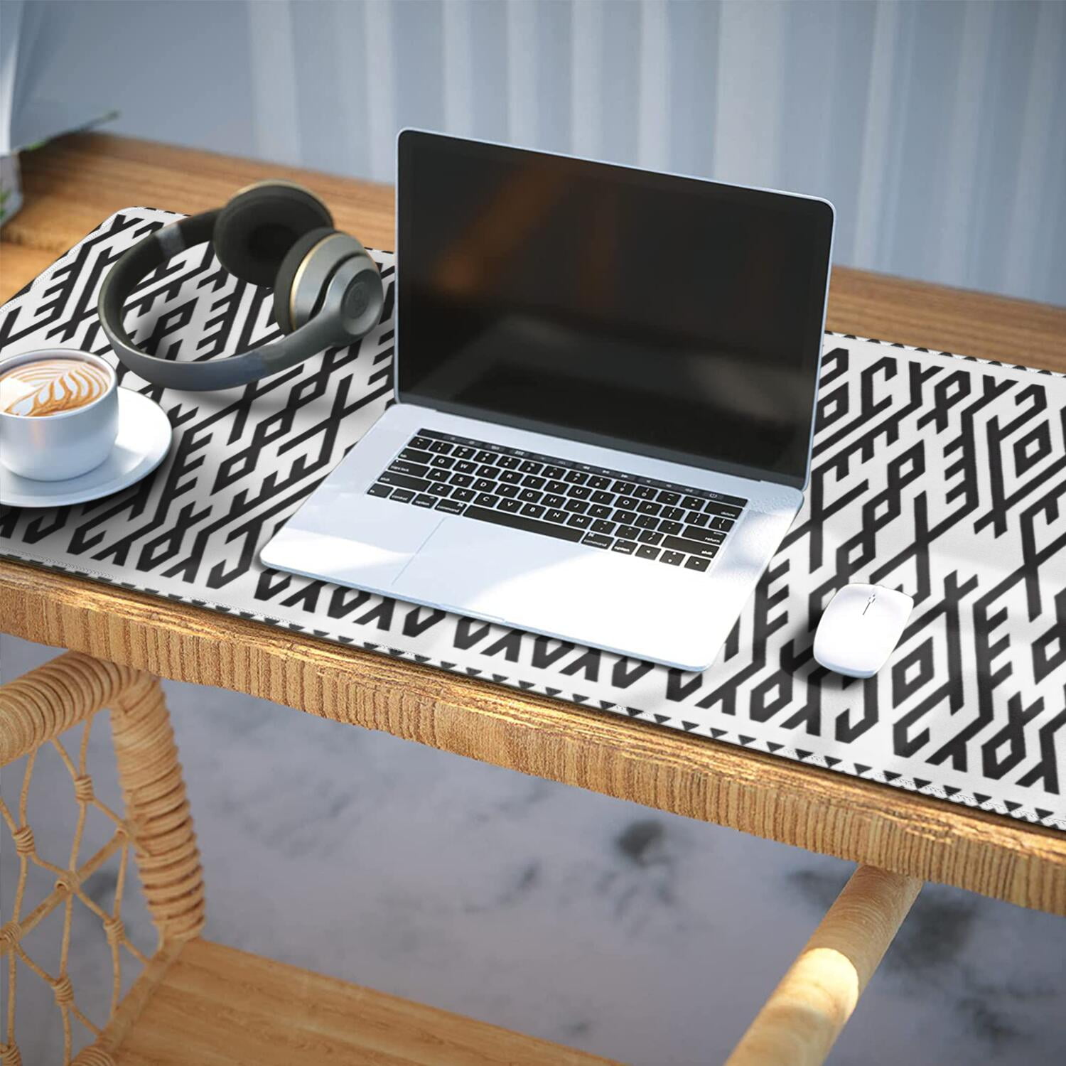 Long Mouse Pads for Desk,Black Geometric Striped Pattern Desk Mats on Top Of Desks, Desk Mouse Pad Extra Large with 3mm Non-Slip Base and Stitched Edge for Gaming,Office,Work,Home 35.4"x15.7"
