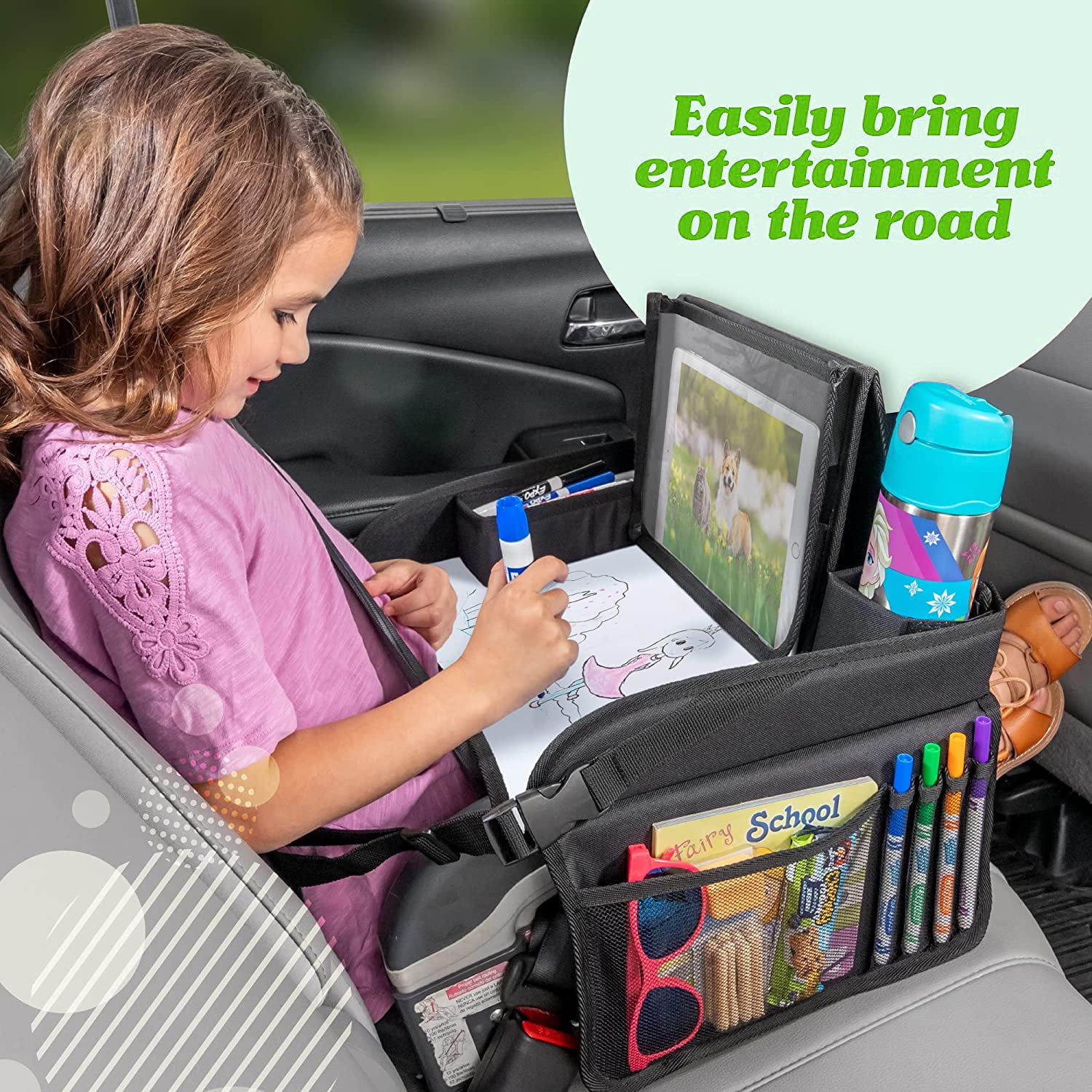 Auto Drive Black Travel Lap Desk for Kids, 13.31" Length, 16.53" Width x 1.87" Height (Universal Fit)