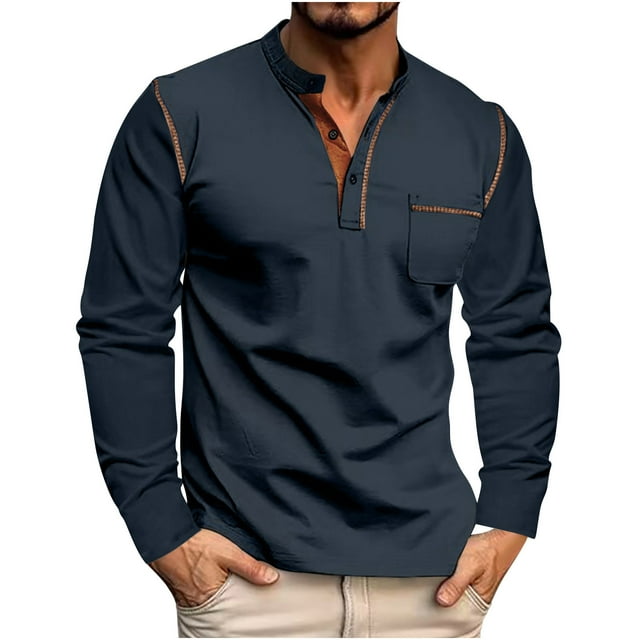 AherBiu Men's Long Sleeve Polo Shirts Casual Button Basic T-Shirts Soft Lightweight Fall Golf Shirt