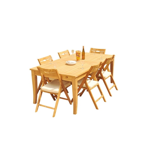Grade-A Teak Dining Set: 6 Seater 7 Pc: 122" Atnas Rectangle Table And 6 Surfliner Folding Reclining Arm Chairs Outdoor WholesaleTeak #51SL2807