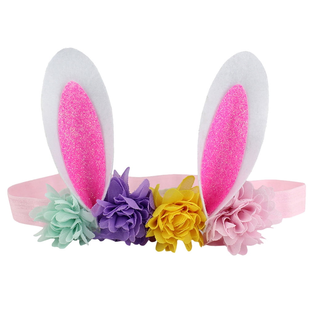 Easter Babies Headband Flower Rabbit Ears Hair Band Easter Sunday Multicolor