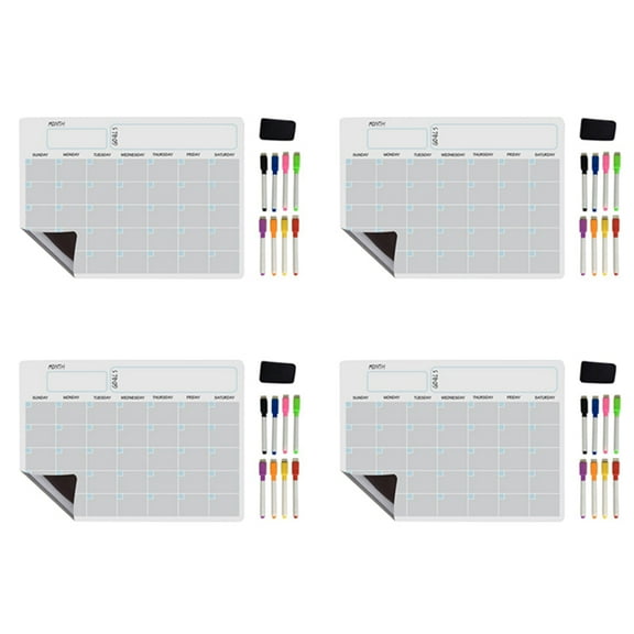 4X A3 Magnetic Whiteboard Dry Erase Calendar Set Whiteboard Weekly Planner for Refrigerator Fridge Kitchen 17X12Inch