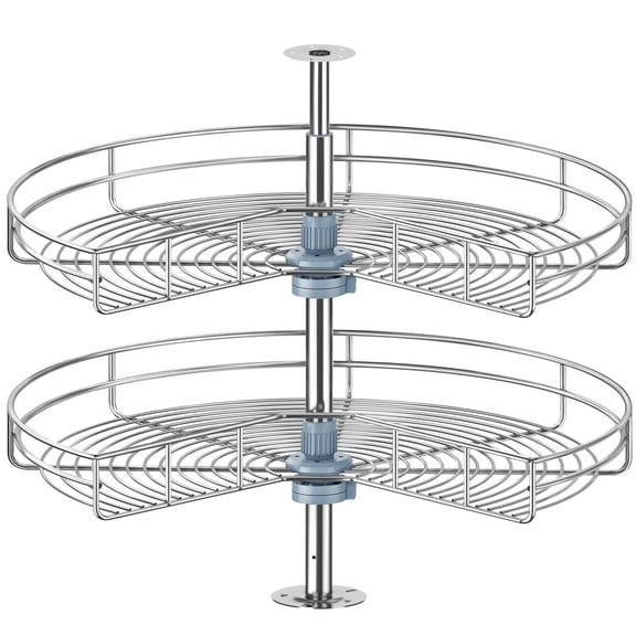 JOWBOOW 28" Kidney Lazy Susan Organizer for Kithcen Corner Base Cabinet with 2 Turntable Shelves, Chrome
