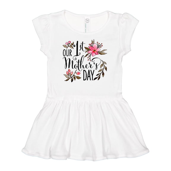 Inktastic Our First Mother's Day- Pink Flowers Girls Baby Dress