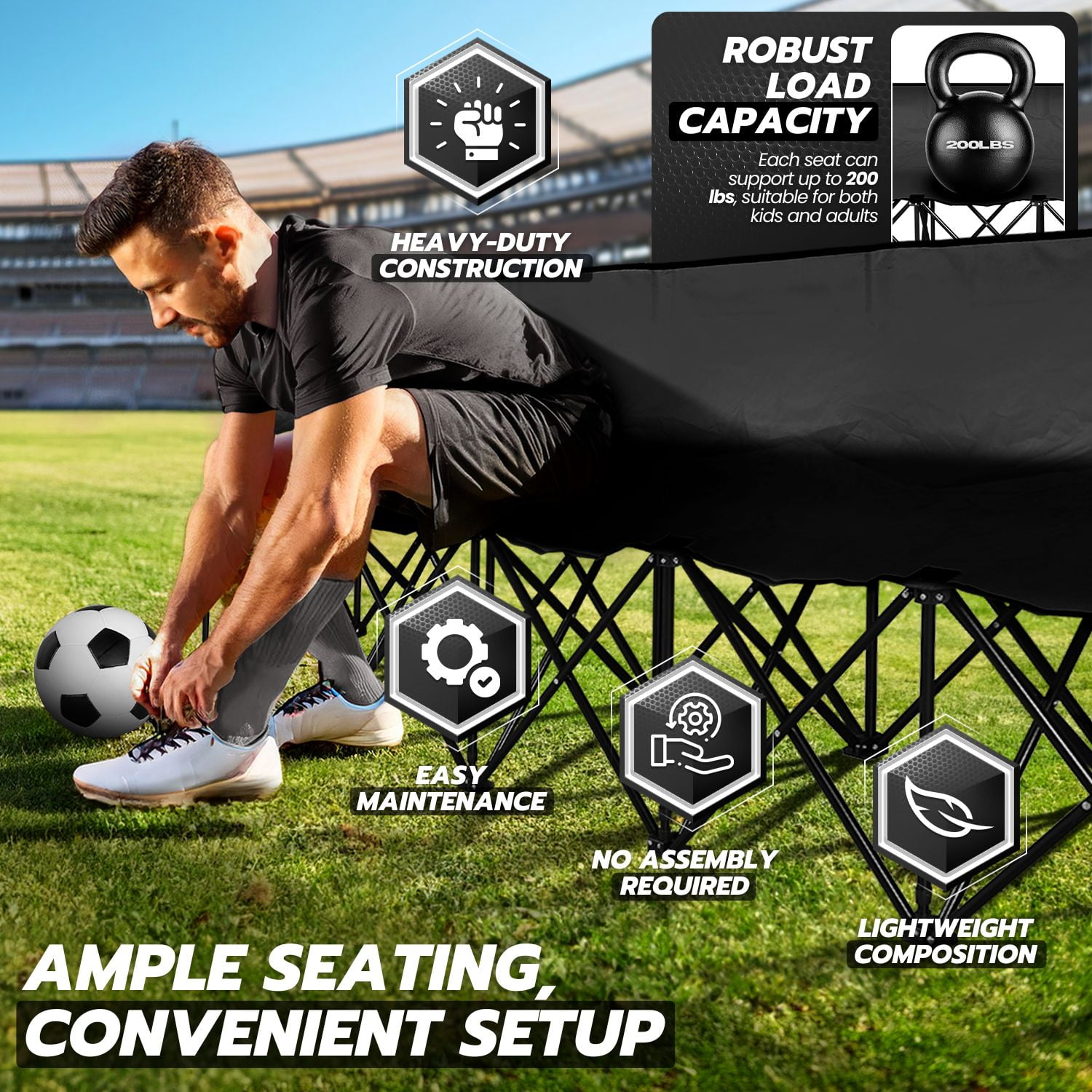 Stadium Seat Flexzion Portable Folding Bench Seat, Seater