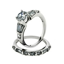 2.50 Ct Round Cubic Zirconia Stainless Steel Engagement Wedding Ring Set Size 5