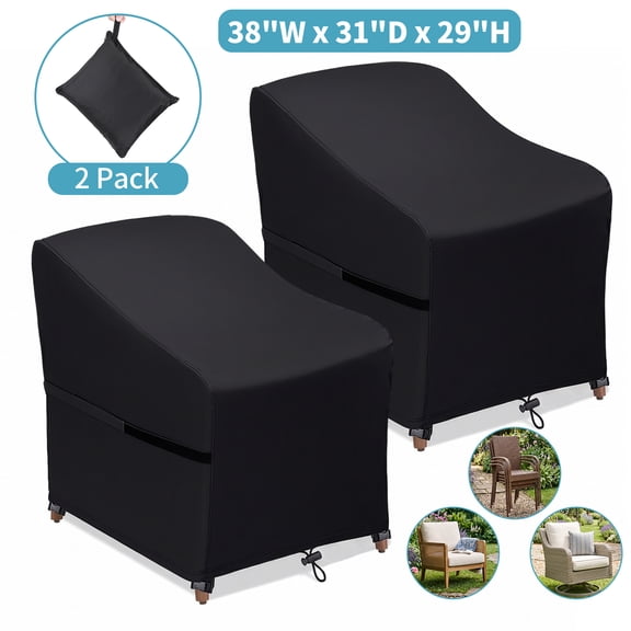 YEERSWAG 38"L x 31"W x 29"H Patio Chair Covers 2 Pack, Waterproof Outdoor Lawn Patio Furniture Cover for Lounge Deep Seat with 600D Heavy Duty Windproof Drawstring & Buckles, Black