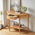 thumbnail image 2 of Tcbosik Half Moon Console Table with Storage Drawer and Open Shelf, 2-Tier Narrow Entryway Table, Behind Couch Table, Sofa Table for Living Room, Hallway, Easy Assembly, Natural, 2 of 11