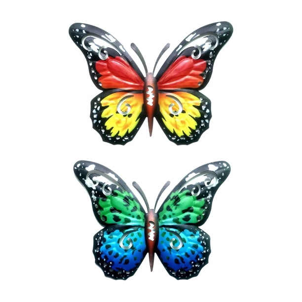 2x Mariposa Pared Escultura Estatuilla Interior Jardín Patio Decorativo