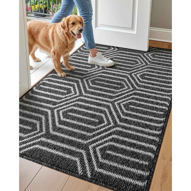 Tapete Bienvenida Alfombra para Puerta Delantera para Entrada, Antideslizante, Absorbente, Resistente a la Suciedad, Lavable a máquina, Negro