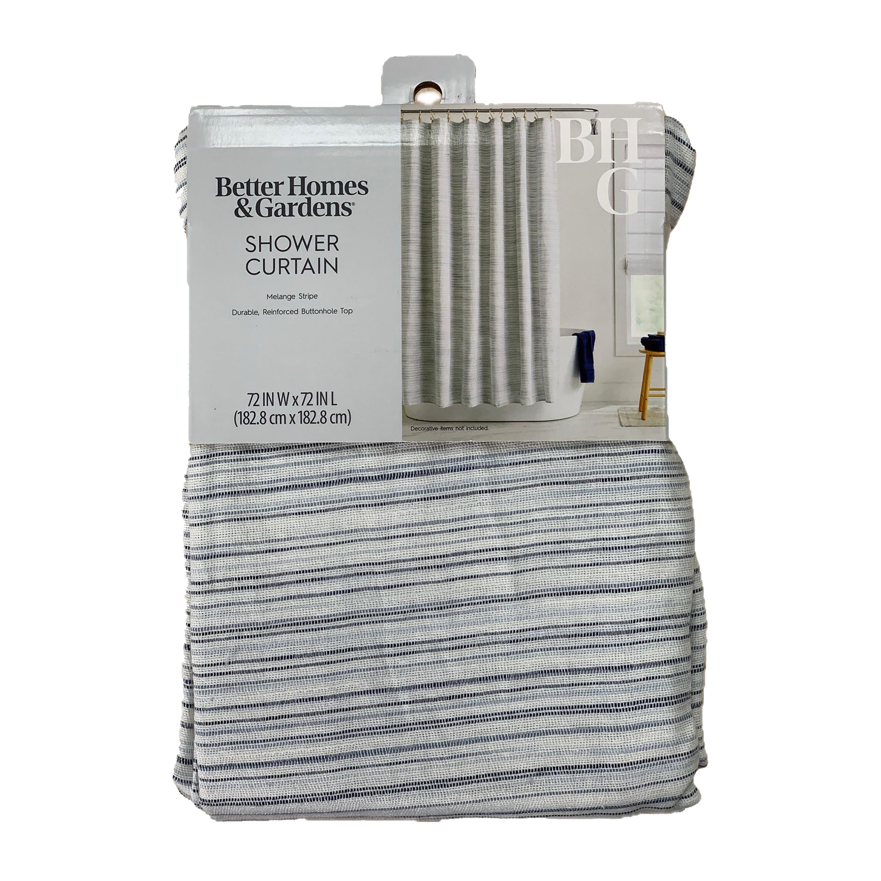 Better Homes & Gardens Mélange Stripe Shower Curtain, Blue, 64% BCI Cotton/36% Recycled Polyester, 72W x 72L, 1 Piece