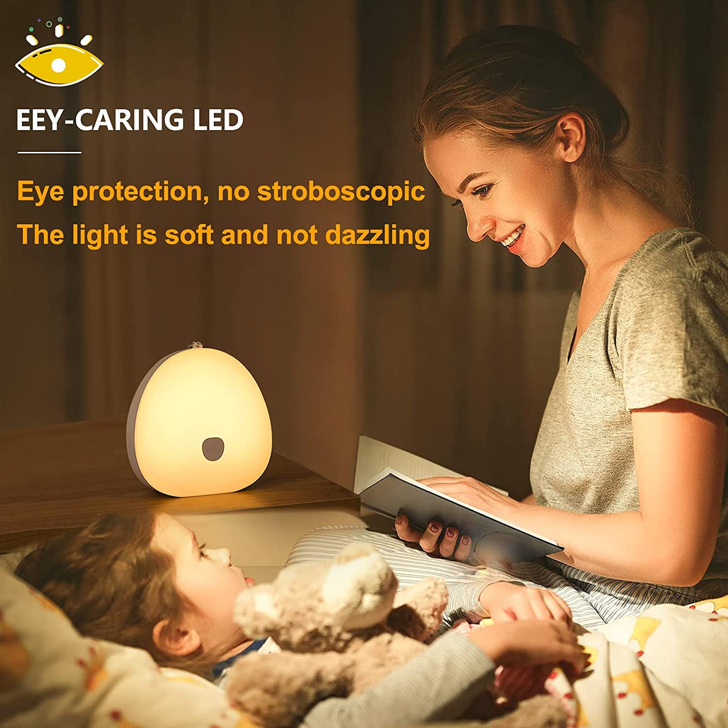 Kids Night Light LED Baby Night Lamp 3 Colors Dimmable Nursing Night Light with Touch Switch, USB Charging Night Lamp for Nursery, Stairs, Living Room