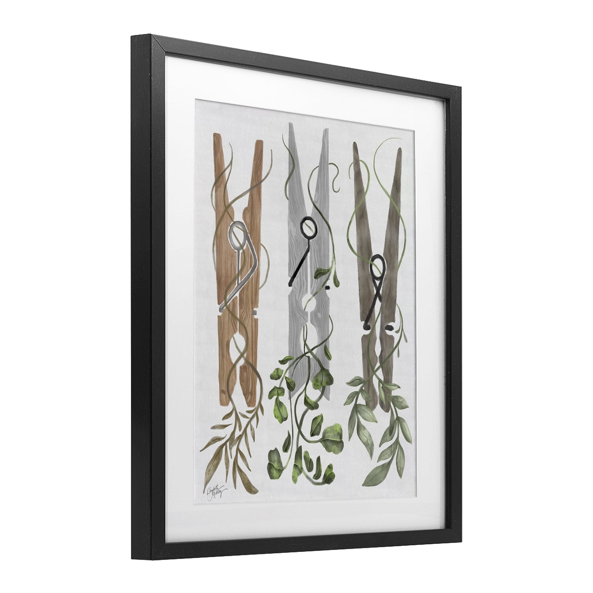 Stupell Industries Ivy Wrapped Clothespins Black Framed Print Under Glass, design by Elizabeth Medley