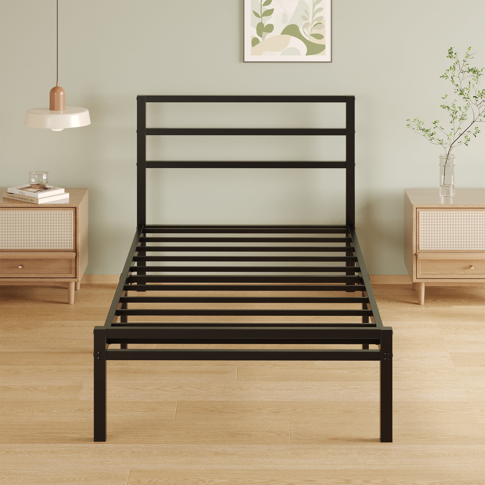 Napcenter 12 inch Twin Bed Frame with Headboard and Footboard, Metal Platform No Box Spring Needed, Easy Assembly, Black