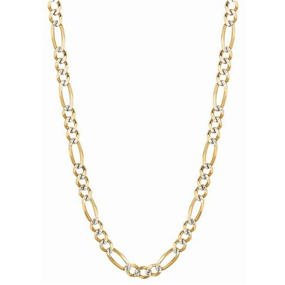 Royal Chain PAVE140-22 14K Yellow Gold White Pave Figaro Chain with Lobster Clasp