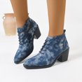 thumbnail image 3 of Women's Suede Ankle Boots Lace Up Dress Short Booties Pointed Toe Comfortable Chunky Mid Heel Combat Boots, 3 of 9