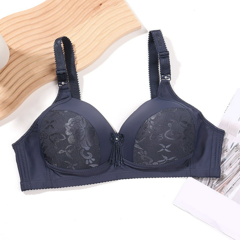 HAXMNOU Women Push Up Bra Plus Size Lace Underwire Soft Padding Lift Up Bra  Blue 46 