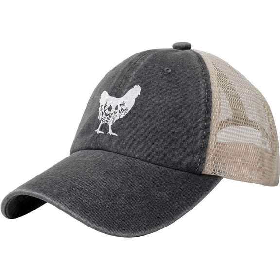 Women's Floral Chicken Trucker Hat for Dad Mom, Vintage Distressed Adjustable Washed Baseball Cap for Men Women