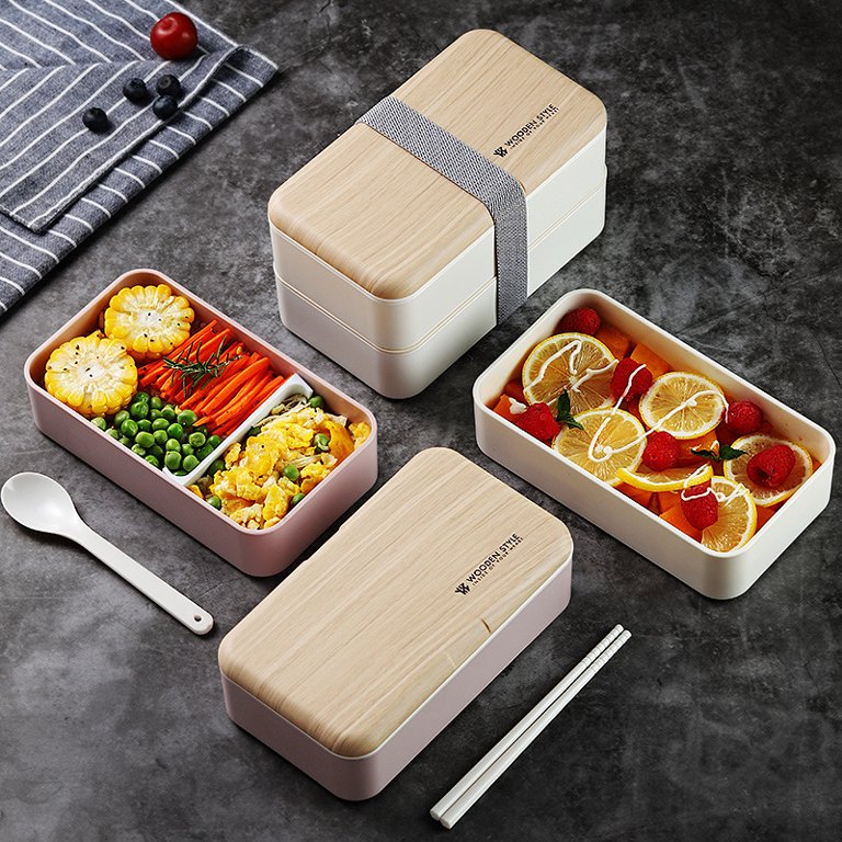 OSK Waon 2-Tier Nestable Bento Lunch Box with Chopsticks & Lunch