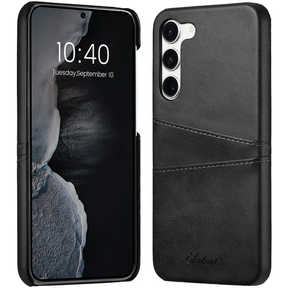 SaniMore Case for Samsung Galaxy S24 Plus 6.7" 2024, Card Slots [Up to 2] Wear-resistant PU Leather Skin Shockproof PC Backplane Anti-fall Slim Lightweight Shell for Samsung Galaxy S24 Plus, Black