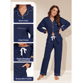 thumbnail image 4 of EA'S SECRET 100% Cotton Pajamas for Women Set Long Sleeve Sleepwear Button Down Loungewear Soft Pjs 2 Piece Lounge Sets(Navy Blue,M), 4 of 7
