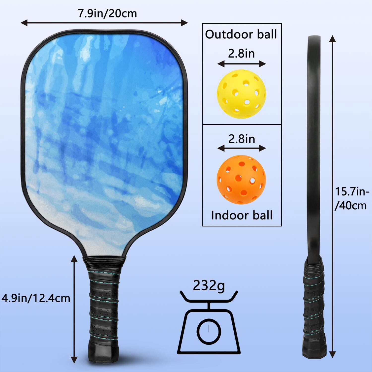 Pickleball Paddles Set Of 1, Fiberglass Surface, Fluid Smoke Aurora Art Style, 1 Paddle, 2 Balls & Bag