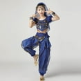 thumbnail image 5 of Kids Girls Belly Dance Halter Top Pants Costume Set Sequin Indian Dance Outfit with Head Veil Waist Chain and Bracelets, 5 of 7
