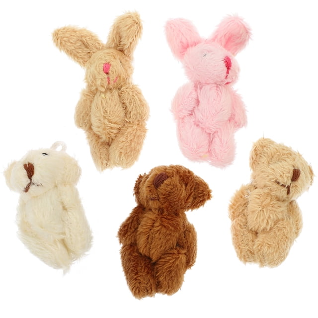 5 piezas de casa de muñecas, muñecos de peluche en miniatura, figuritas de peluche, mini osos y conejos.