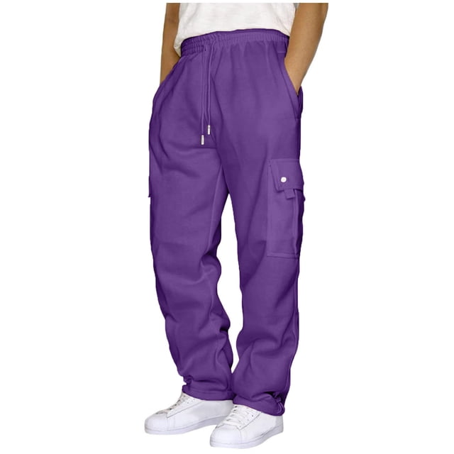 FAIWAD Mens Cargo Sweatpants Elastic Waist Drawstring Wide Leg Athletic Jogger Lounge Pants with Pockets