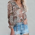 thumbnail image 4 of Women's Autumn and Winter Floral Floral Shirt Collar Long Sleeve T-Shirt TopSmoky Gray Size S, 4 of 5