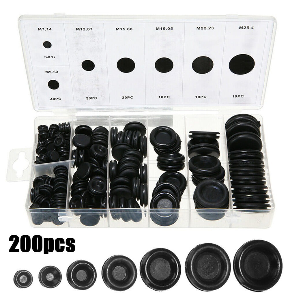 200Pcs Rubber Grommets Blanking open/closed blind Grommet Set in Assorted Size