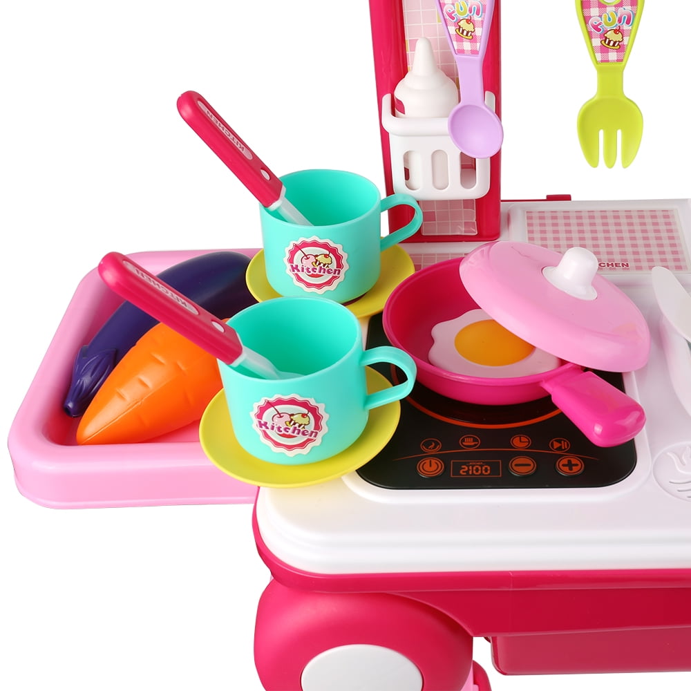 Serve N Go Kid's Kitchen Food Cart on Wheels Pretend Toy Playset