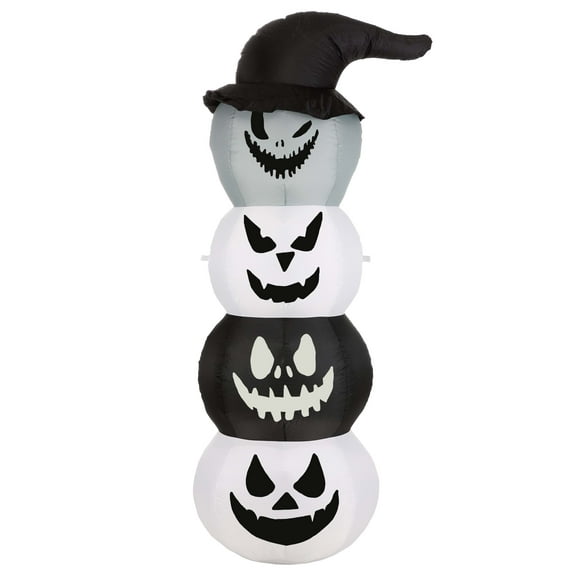 White and Black Stacked Jack O Lantern Inflatable