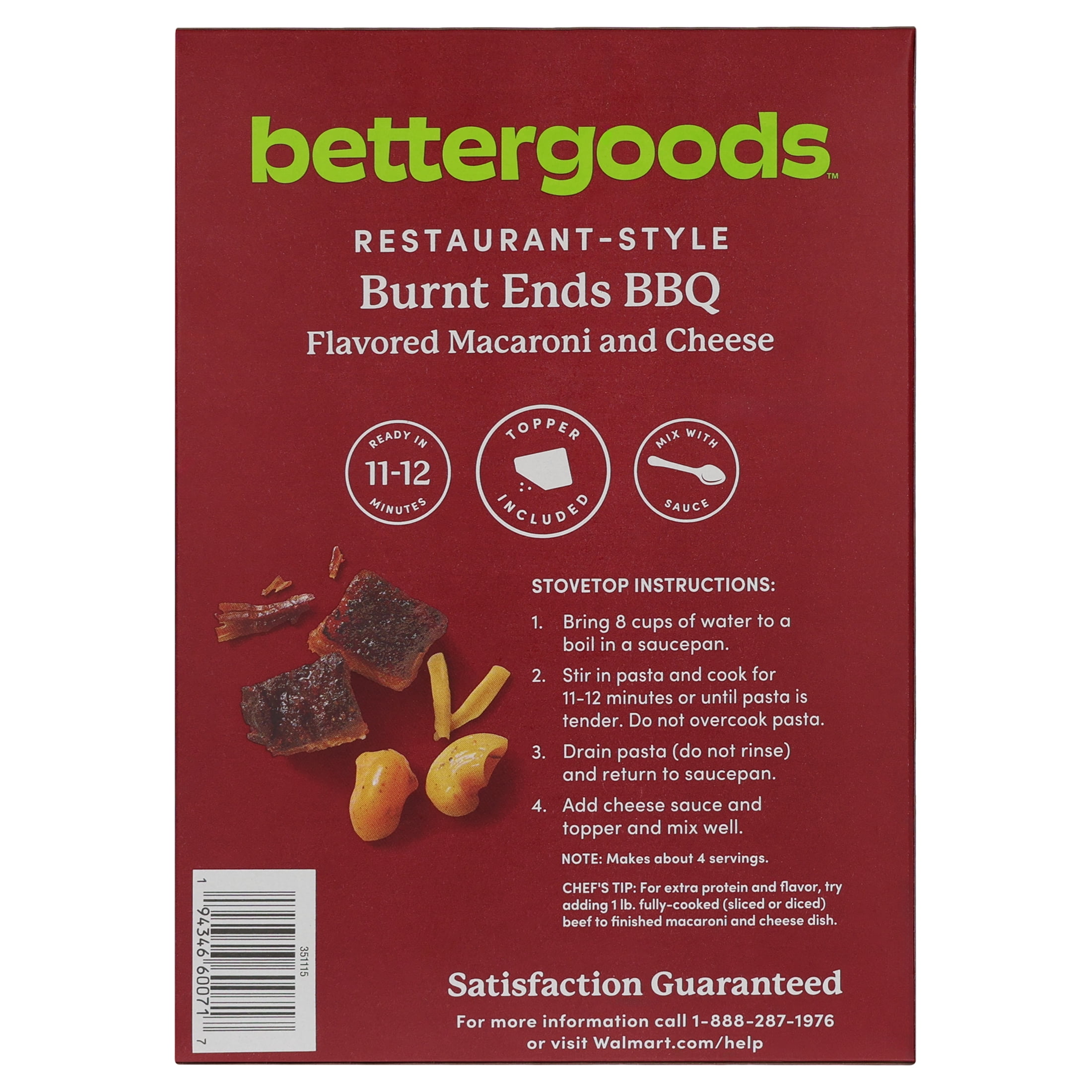 bettergoods Burnt Ends BBQ Flavored Macaroni and Cheese, 12 oz Box