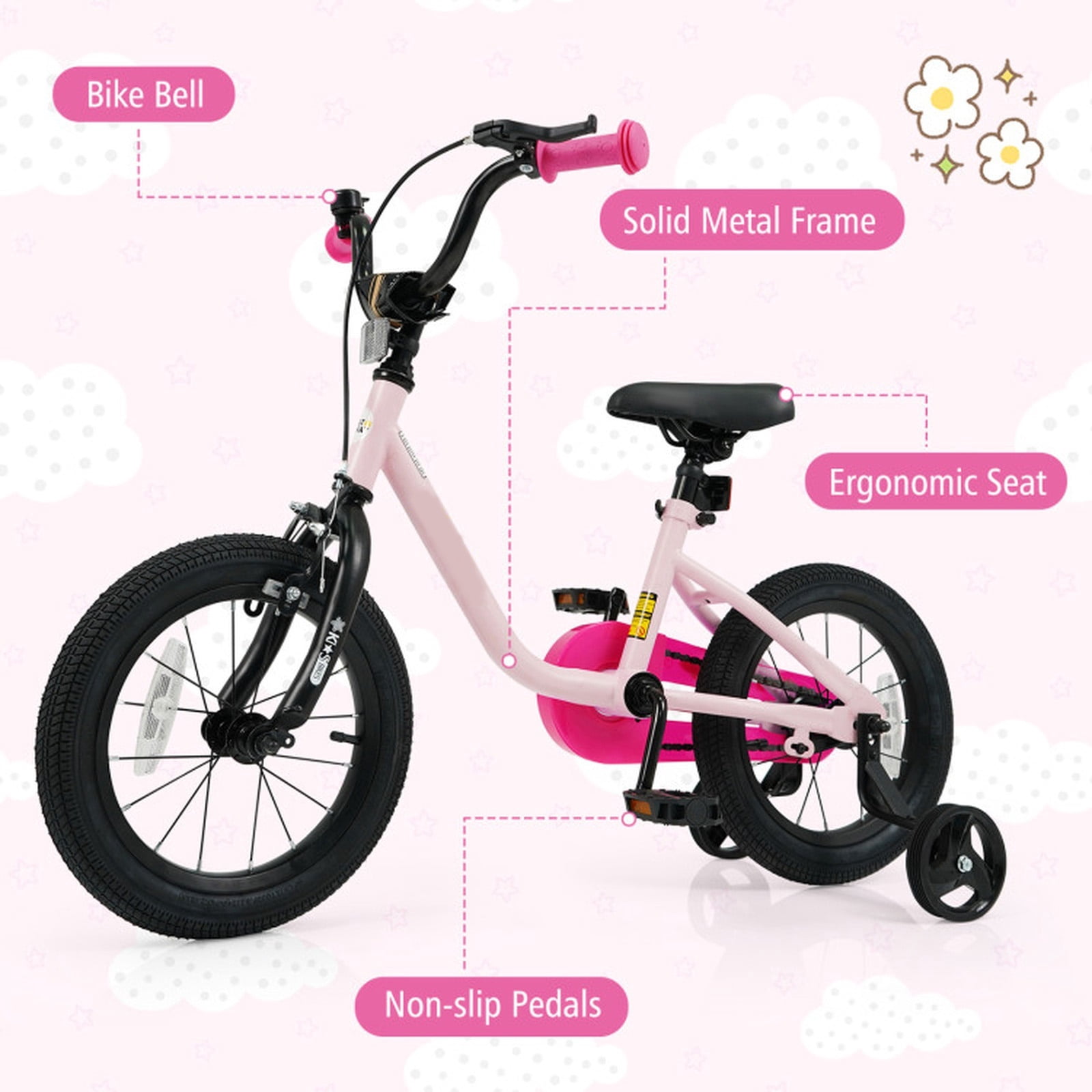 Redsmile Kids Bike 12 Inch for 3-7 Years Old Boys and Girls, Toddler Bicycle with Adjustable Handlebar and Seat, Children Bike 12/14/16-Inch, Holds 110 lbs, Pink