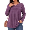 thumbnail image 2 of WellSize Plus Size Women Blouses Lace Long Sleeve Boho Tops Crew Neck Fall Shirts Trendy Tunic Blouses, 2 of 9