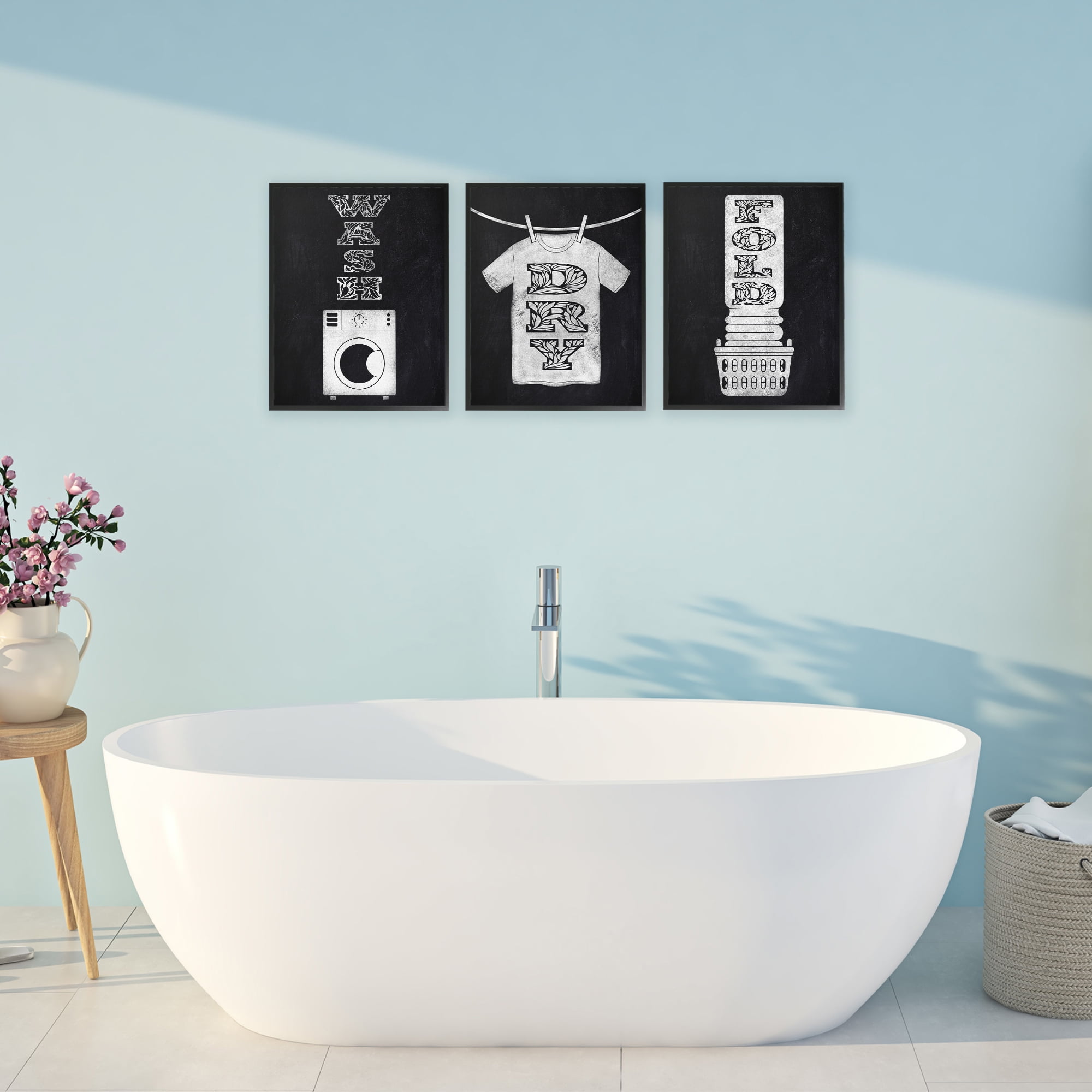 Wash & Dry Ornate Letters 3 Piece Black Framed Giclee Art Set, design by Marcus Prime