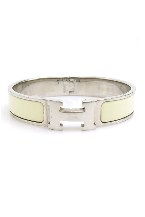 Pre-Owned Hermes HERMES Bangle Bracelet Clic Clack H Metal Enamel Silver Off-White Women's...