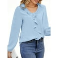 thumbnail image 4 of UVN Blouses for Women V Neck Long Sleeve Shirts Dressy Casual Ruffle Chiffon Tops, 4 of 10